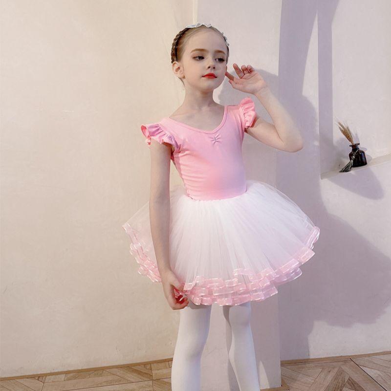 Đầm múa ballet cao cấp tay cánh tiên màu Hồng cho bé gái