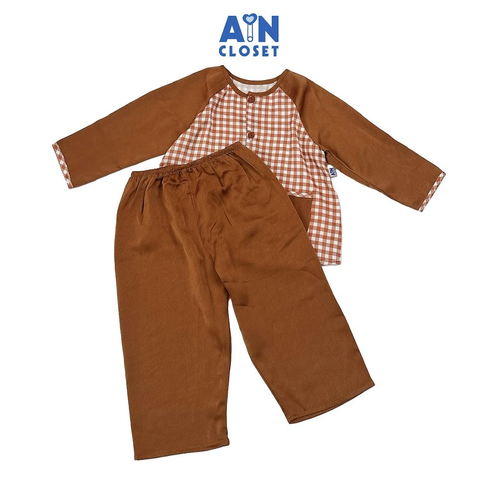 Bộ quần áo Bà Ba Dài unisex cho bé hoạ tiết Caro Lụa Nâu - AICDBTJJEF3Y - AIN Closet
