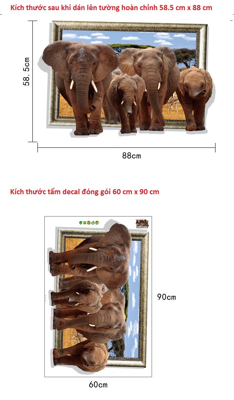 Decal tranh dán tường đàn voi an khang thịnh vượng sang trọng
