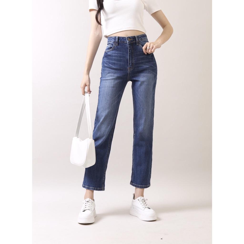 Quần Jean Nữ Ống Suông Đứng Cạp Cao gấu thường CT Jeans