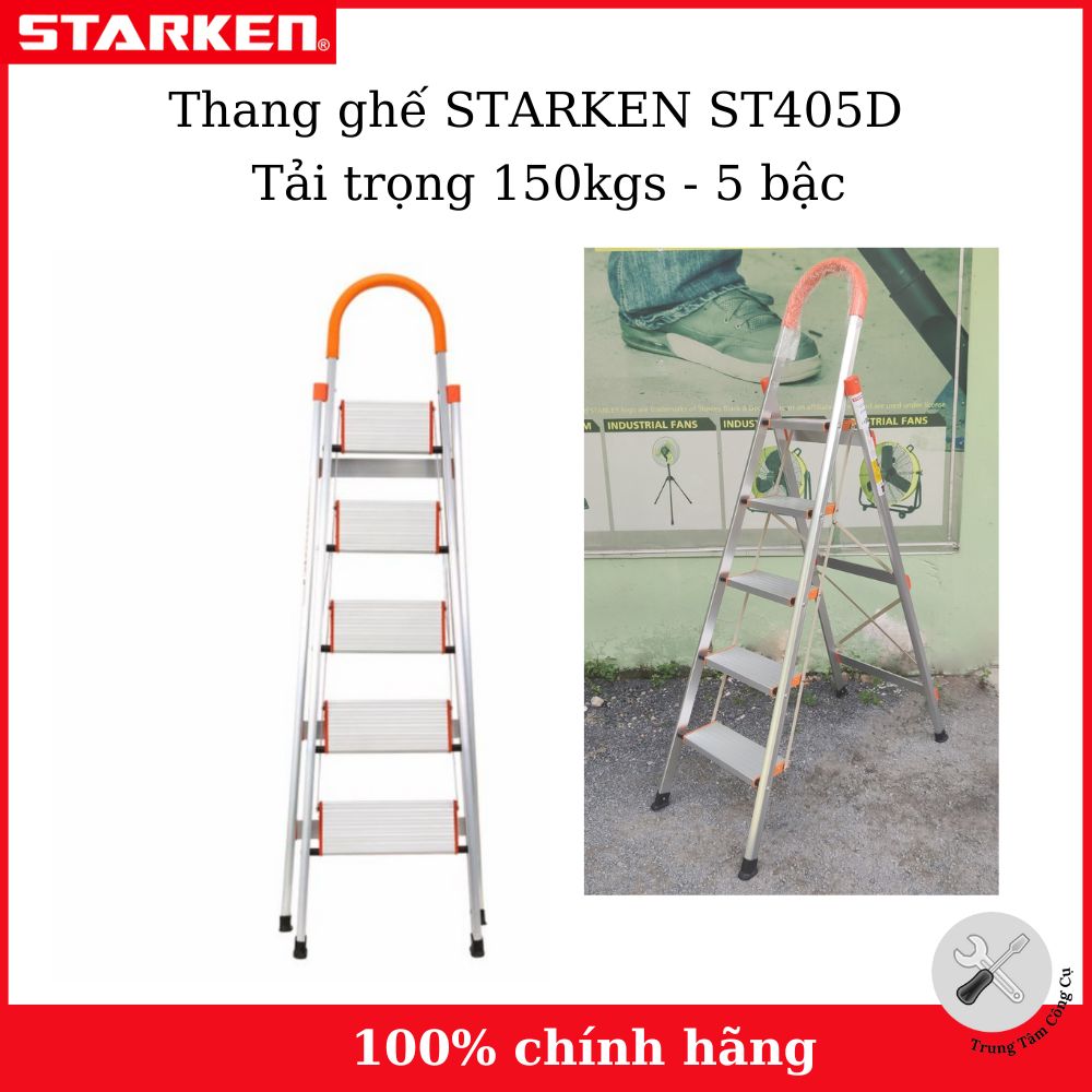 Thang ghế nhôm 5 bậc STARKEN ST205D tải trọng 150kgs- Hàng chính hãng bảo hành 18 tháng