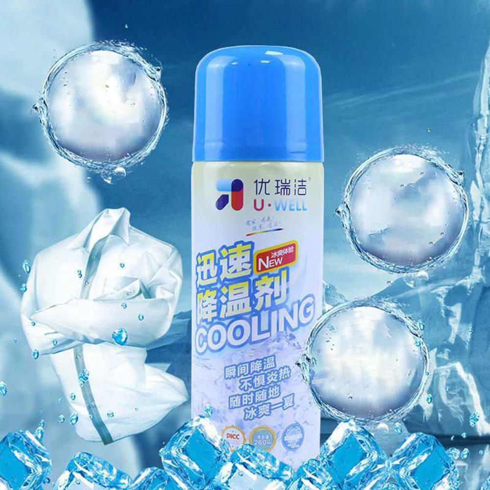 Chai Xịt Lạnh siêu tốc, Bình xịt làm lạnh tức thời ô tô xe máy Instant Freeze Cool U Well 260ml, Làm lạnh nhanh, khử mùI