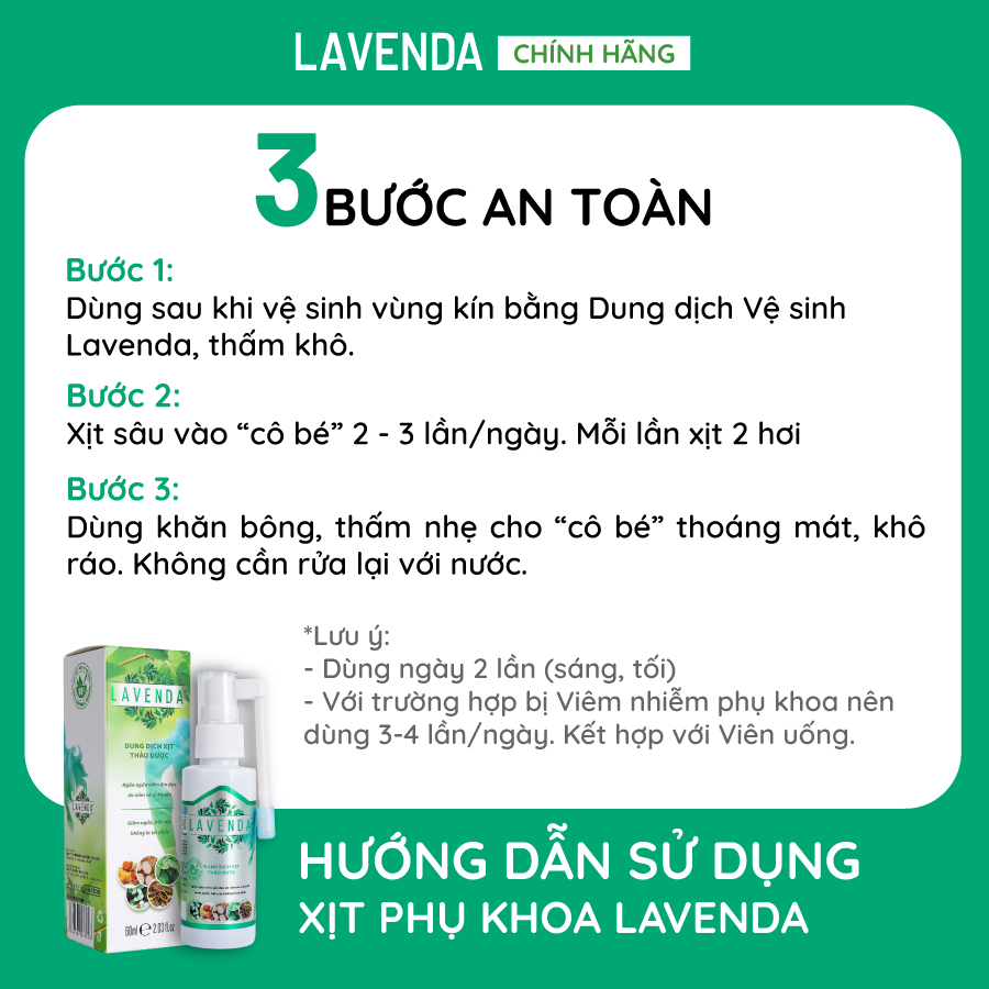 Dung dịch xịt thảo dược LAVENDA làm sạch sâu, xoá sổ khí hư huyết trắng nấm ngứa, khử mùi hôi 60ml