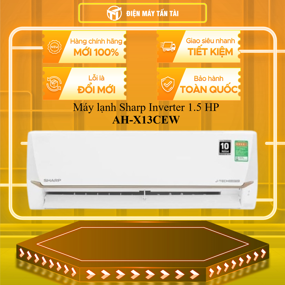 Máy lạnh Sharp Inverter 1.5 HP AH-X13CEW - HÀNG CHÍNH HÃNG - CHỈ GIAO HCM