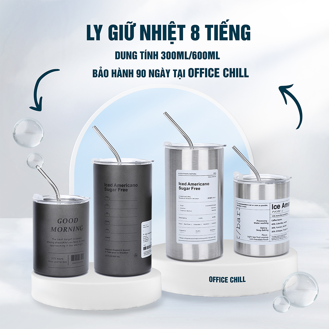 Ly Giữ Nhiệt Inox SUS 304 5 Lớp, Cốc Giữ Nhiệt Bán Chạy Có Ống Hút Cao Cấp Bảo Hành 90 Ngày