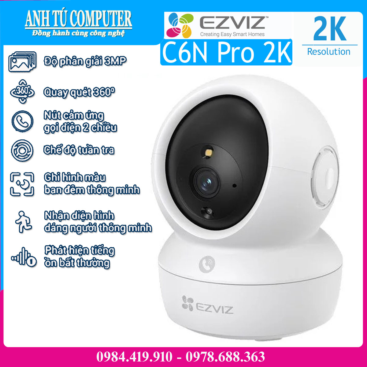 Camera Wifi thông minh EZVIZ C6N Pro 2K 3MP hàng chính hãng