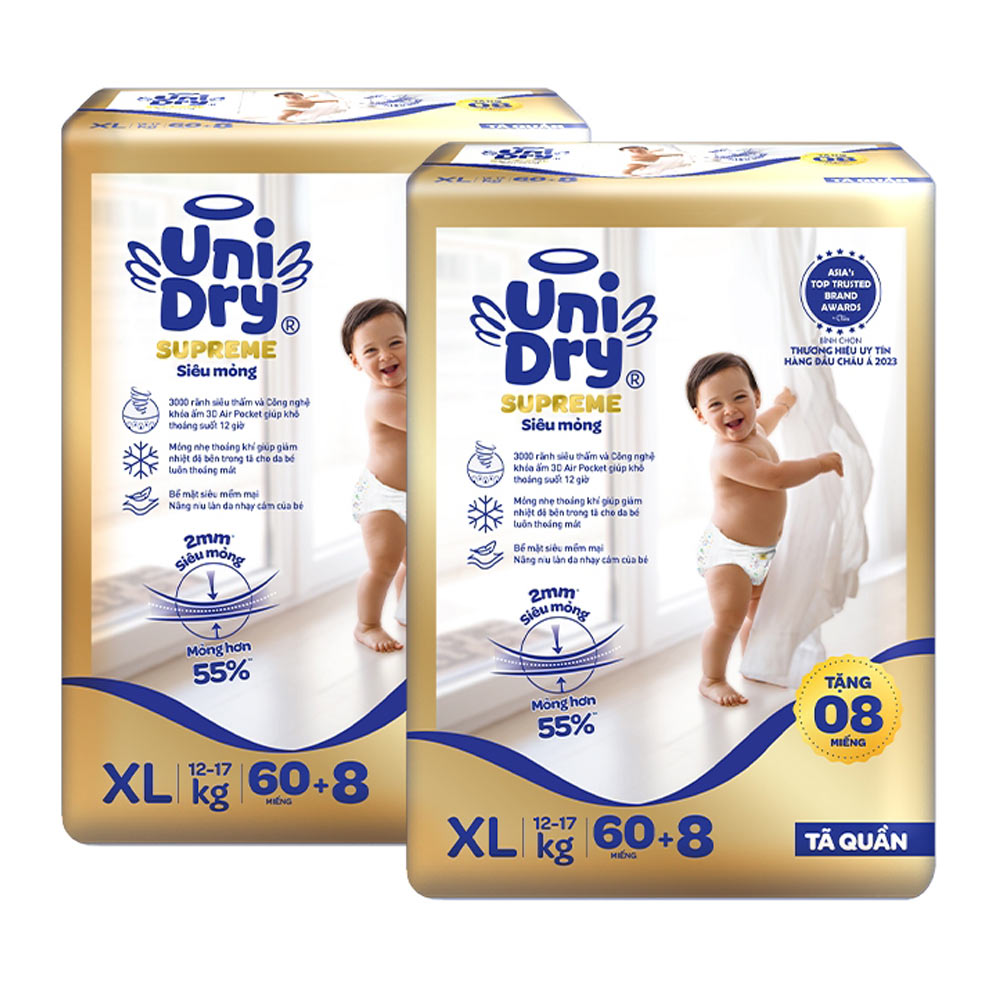 [Mẫu mới] Combo2 Tã quần Unidry G3X Supreme siêu mỏng size XL - 60+8 miếng