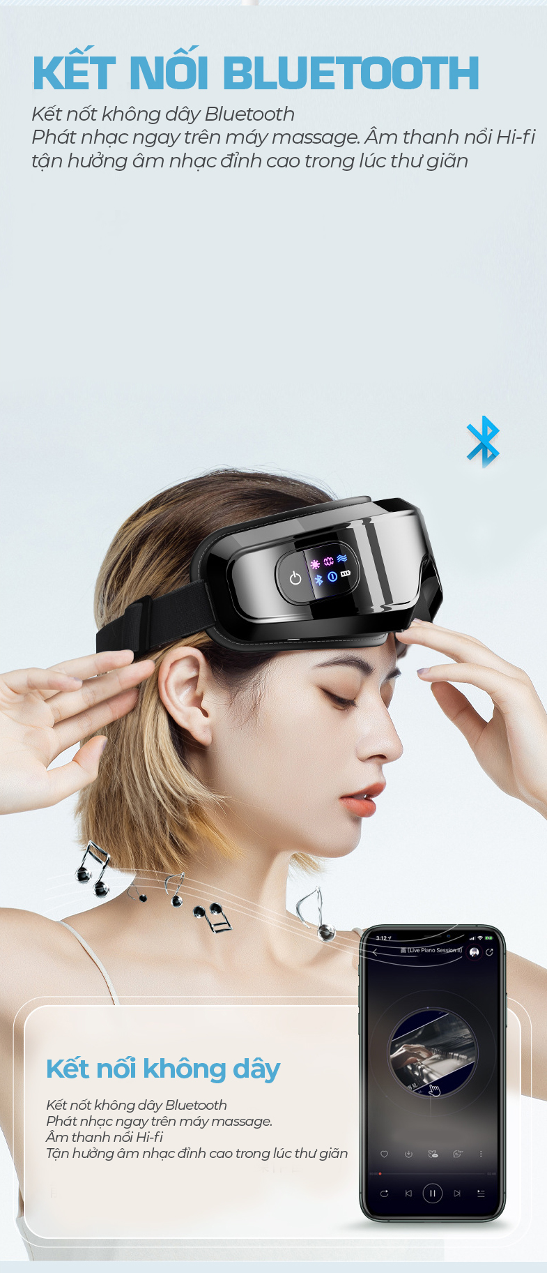 Máy Massage Mắt VISPO VP-M21W - EYES CARE MASSAGE Không Dây Kết Nối Bluetooth - Mát Xa Túi Khí Kết Hợp Nhiệt Ấm - Giảm Nhức Mỏi Mắt, Giảm Quầng Thâm, Cải Thiện Giấc Ngủ