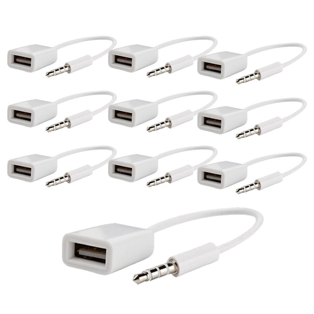 10Pieces 3.5mm Male AUX Audio Plug to USB 2.0 Female Converter Cable