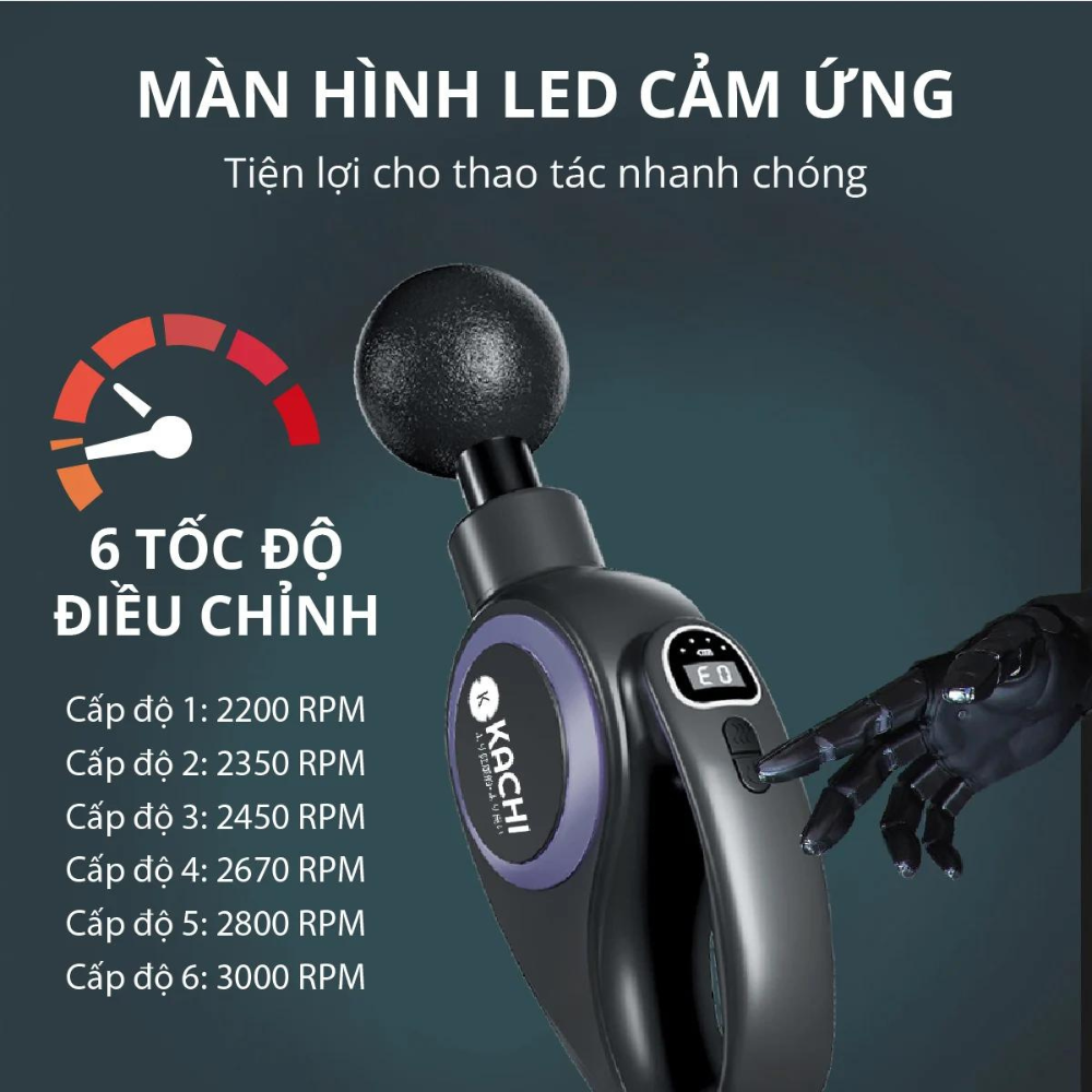 Súng massage Kachi MK353 Pro 6 đầu massage kèm đai rung