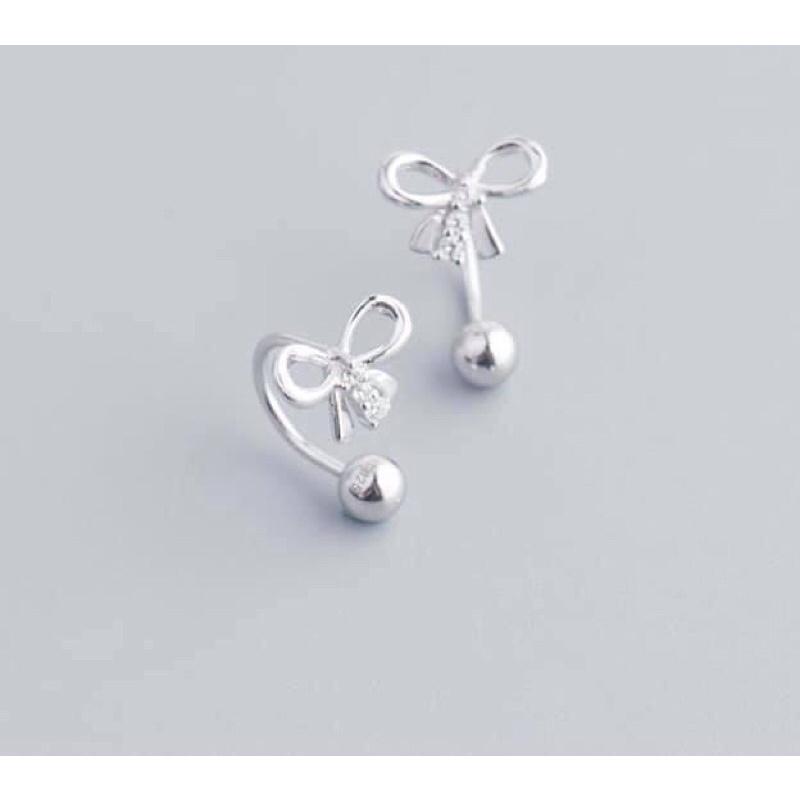 Bông tai bạc-Khuyên tai bạc hình nơ dáng cong điệu đà nữ tính BẠC CHUẨN