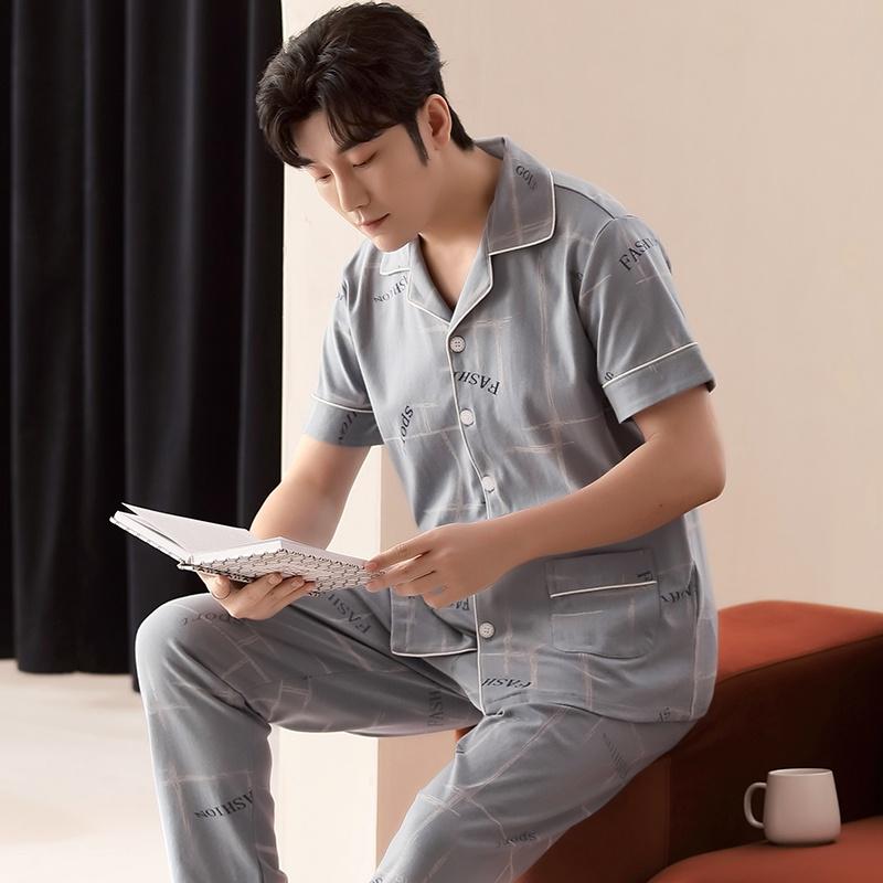 2302-Bộ Pijama nam cộc tay cotton 100% mềm, thoáng mát, size L-3XL