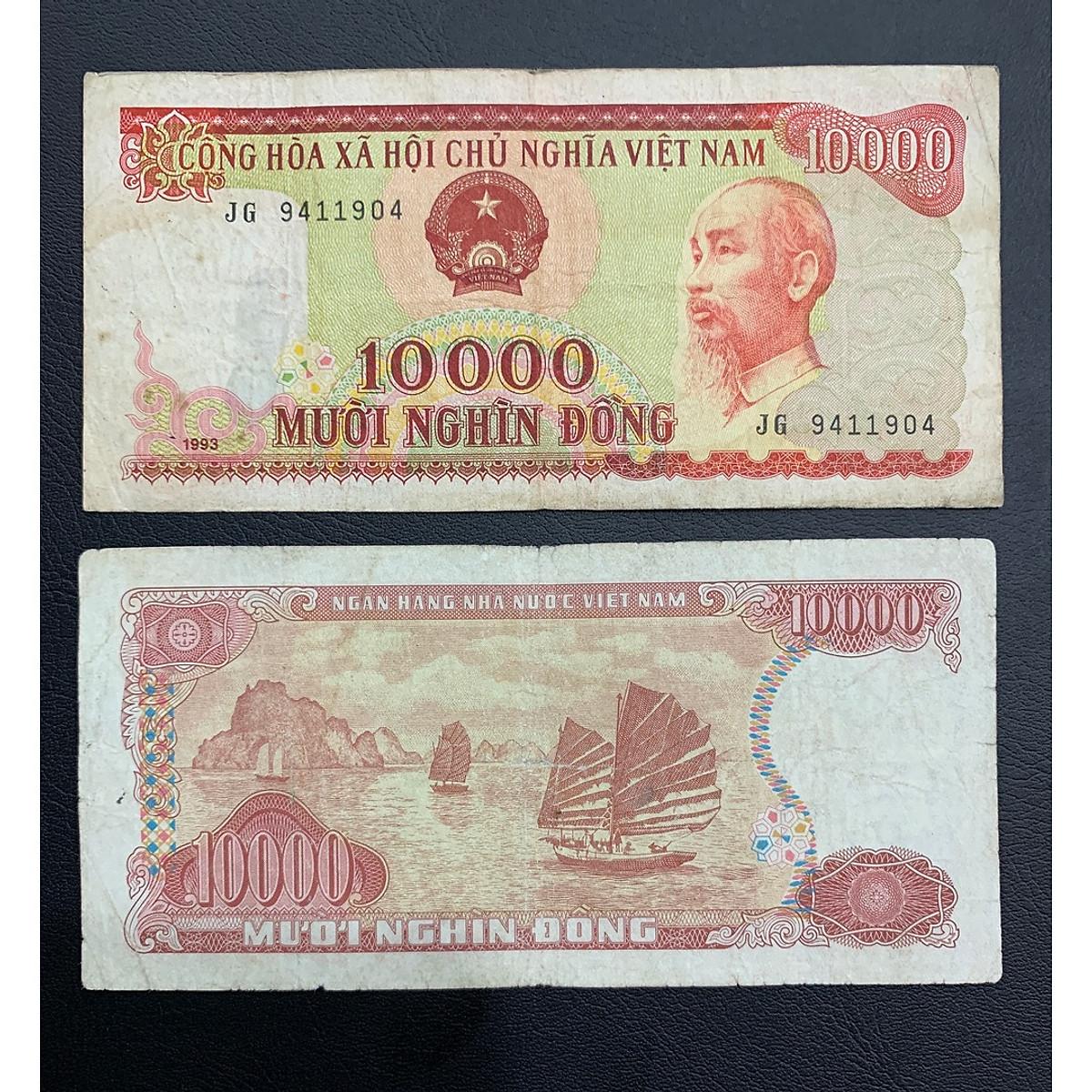 Tờ 10k đỏ 1993 giấy cotton thời xưa hoa hậu tiền giấy