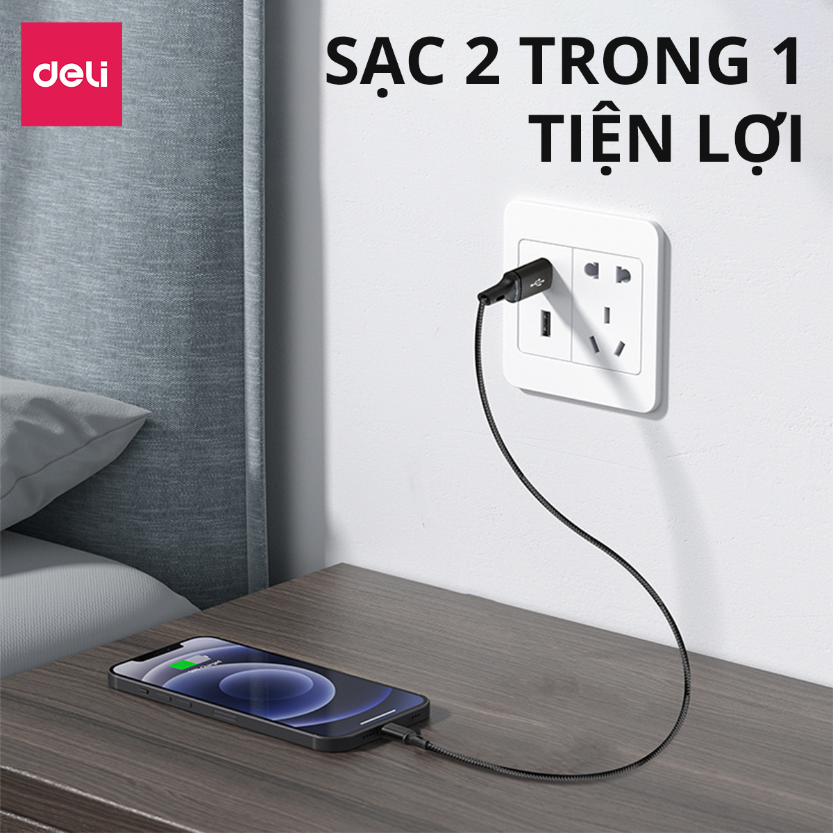 Cap sạc điện thoại DELI- Cap sạc nhanh hàng chính hãng chống cháy nổ VS6032