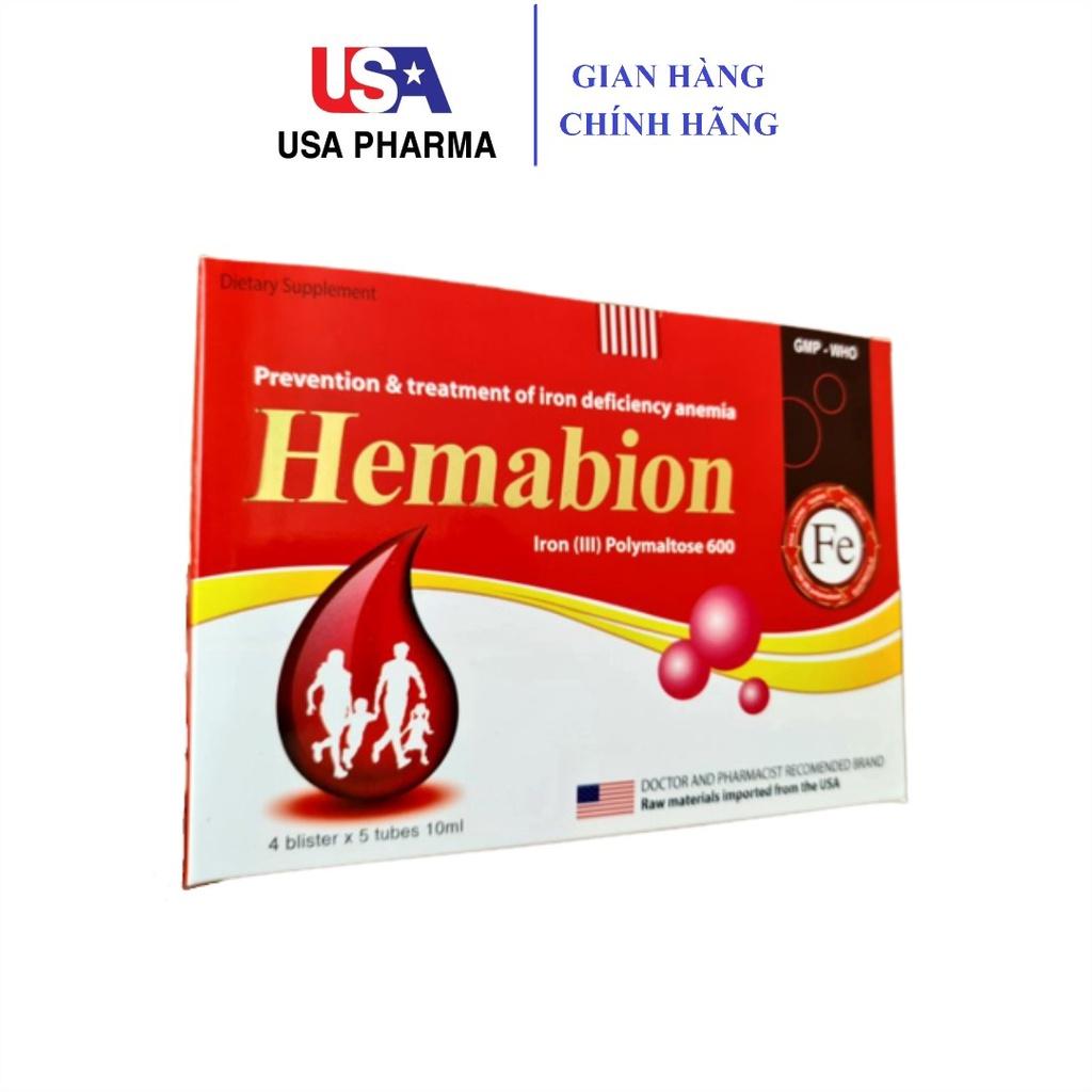 Hemabion giúp bổ sung sắt, acid folic giúp thai nhi phát triển khỏe mạnh cho phụ nữ mang thai - Hộp 20 ống