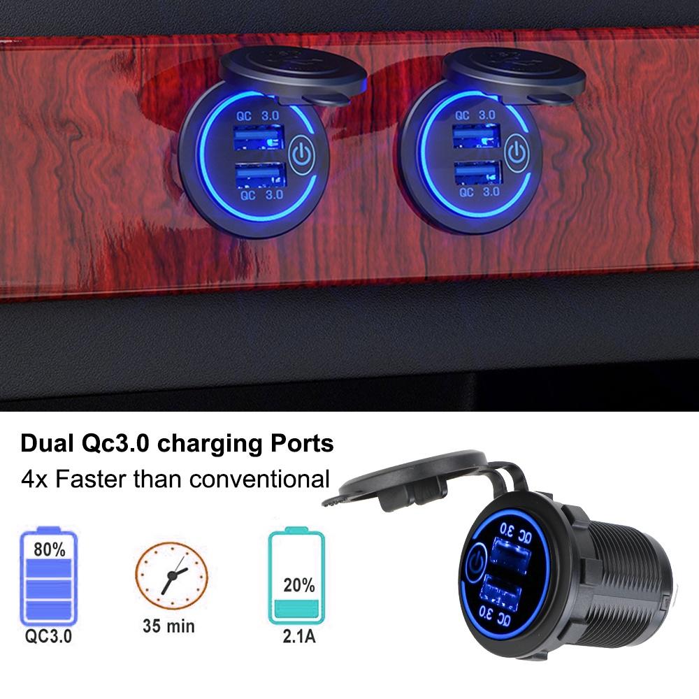 Ổ cắm sạc nhanh QC 3.0 36W cho xe hơi/xe tải/xe máy có màn hình hiển thị LED 12V/24V