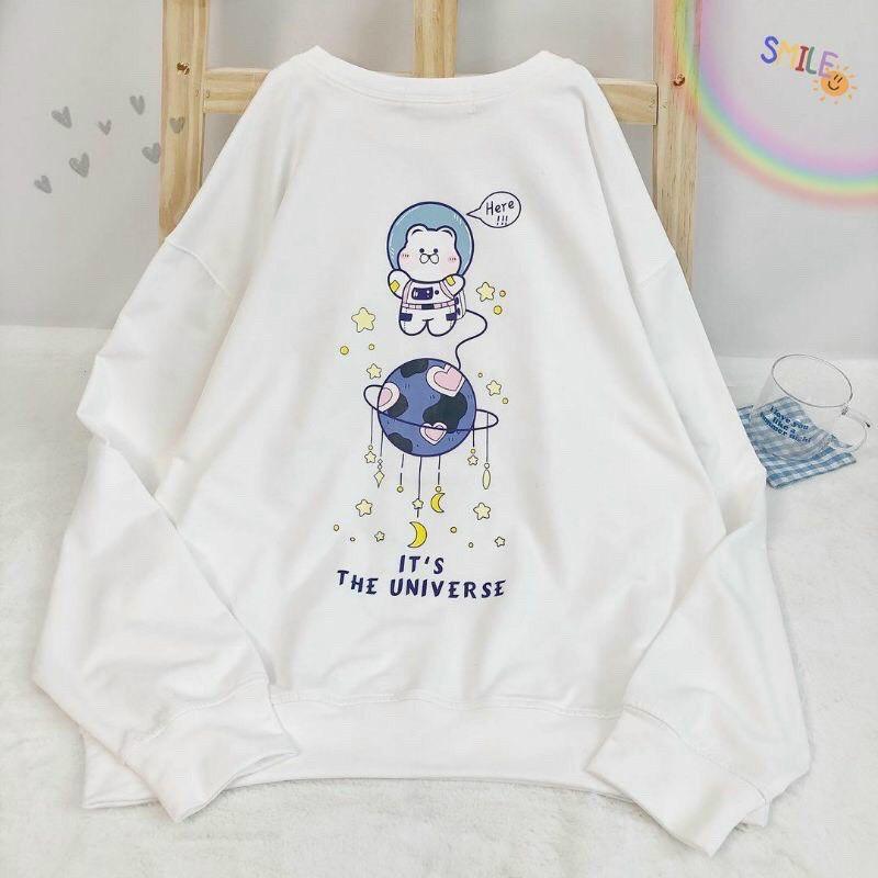  Áo sweater nỉ unisex form rộng Gấu Du Hành nam nữ phong cách ulzzang Wind