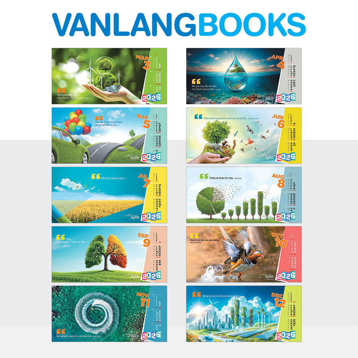 Lịch Bàn 2026 Vanlangbooks - Hành Tinh Xanh (VLLB15A) - Màu Đỏ