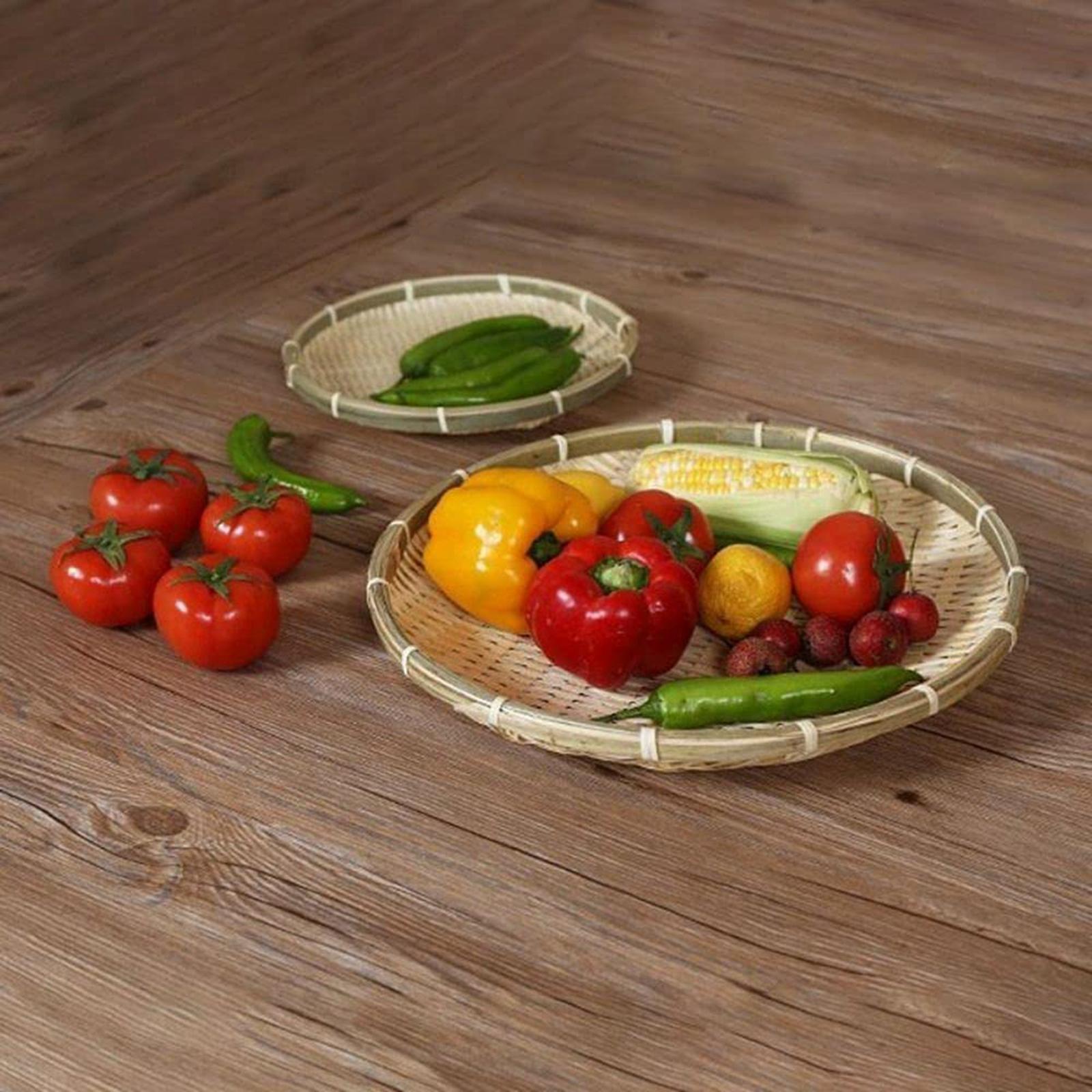 Handmade Bamboo Serving Basket Raft Fruit Vegetable Holder Round for Dining