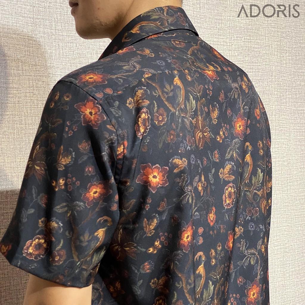 Áo sơ mi nam ngắn tay Adoris vải lụa Nhật không nhăn form regular. Sơ mi họa tiết hoa mai ADR SM59