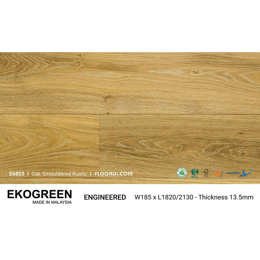 Sàn Gỗ Tự Nhiên Gỗ  Sồi Engineered Ekogreen E6803 Oak Smouldered Rustic - 13.5mm