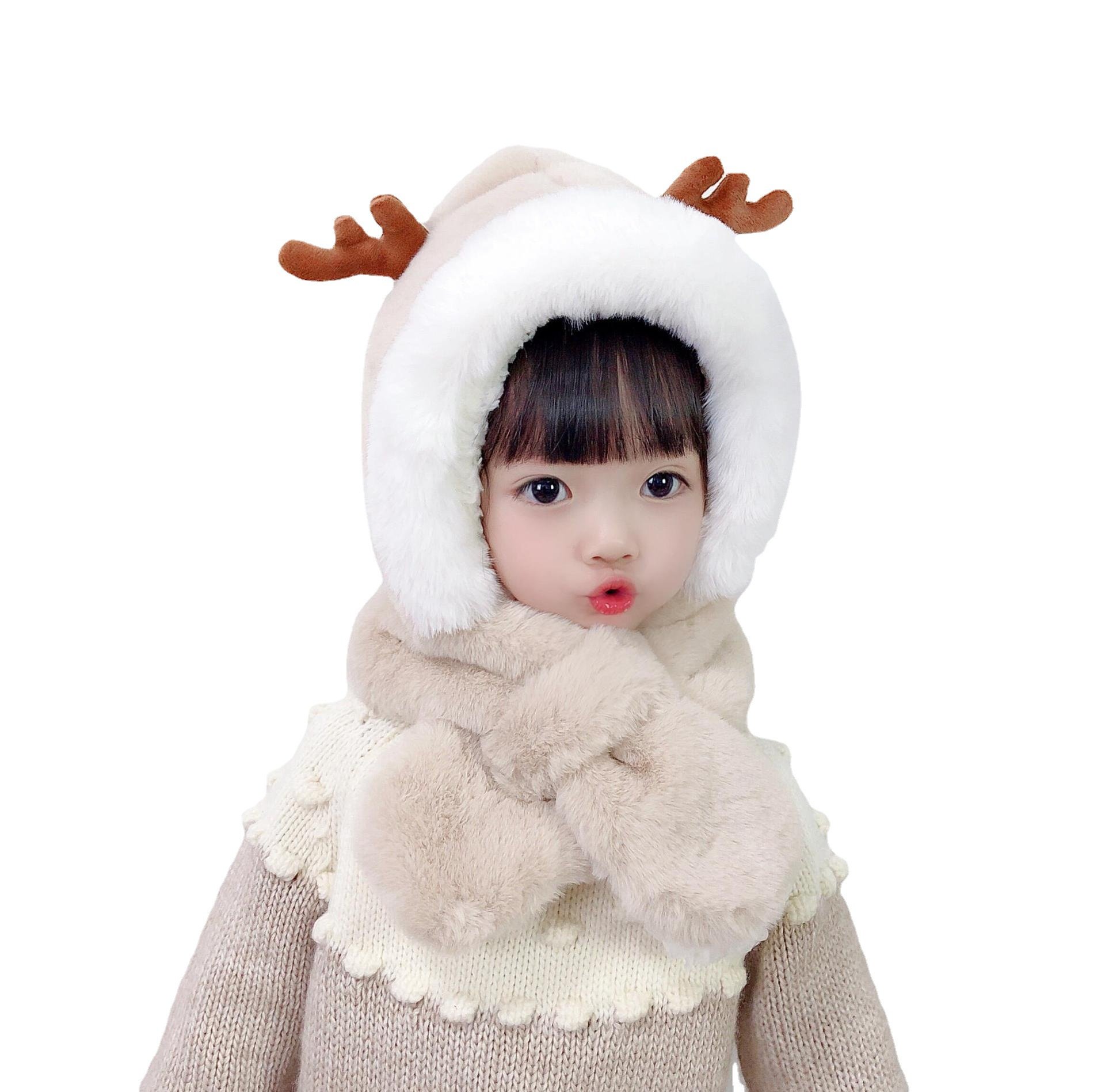 Mũ len liền khăn quàng cổ cho bé vải bông dày ấm che kín tai kín cổ thích hợp bé từ 2 tuổi - 7 tuổi