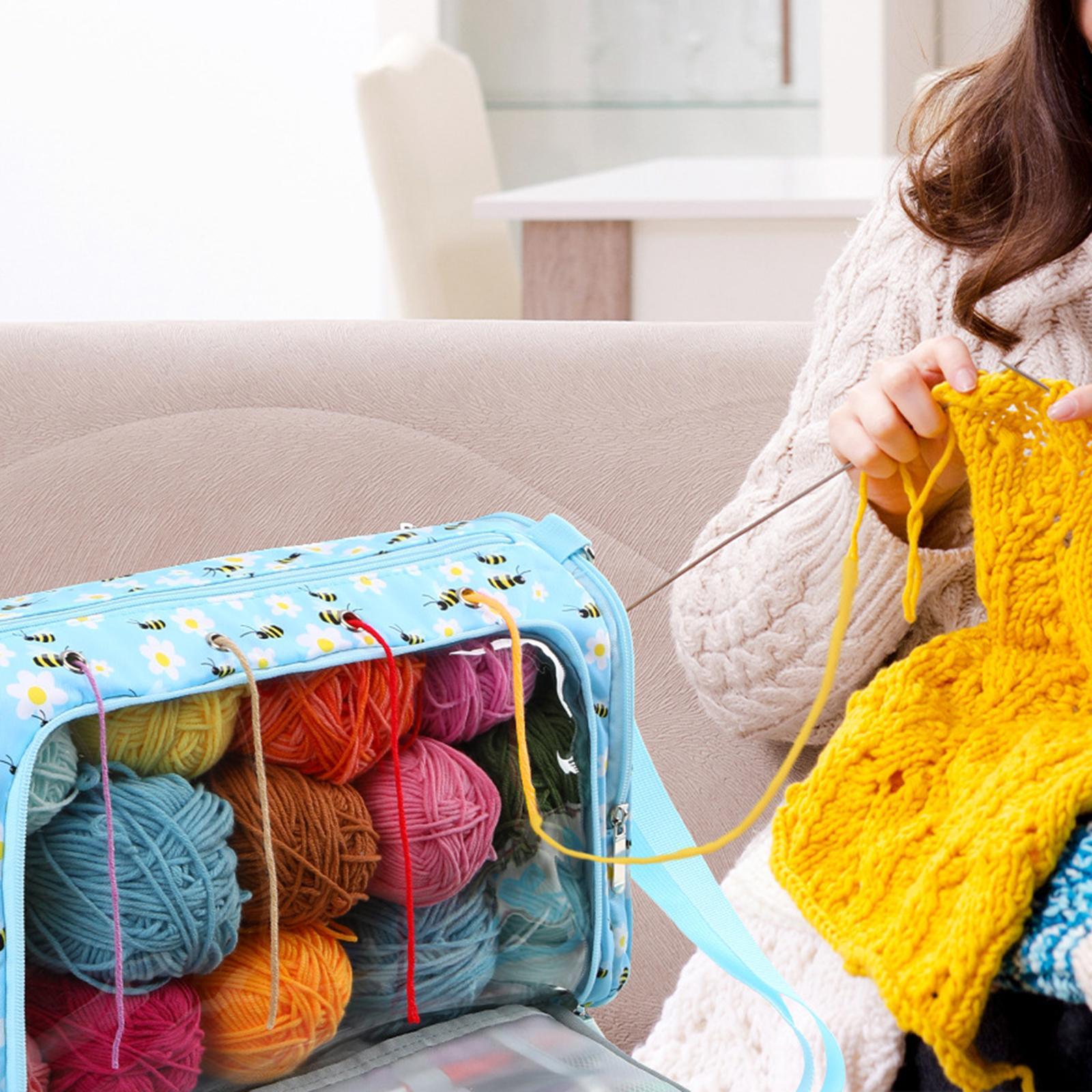 Yarn Case Knitting Tote Knitting Bag Zippered Lightweight Large Capacity Small Carrying Case Travel Multipockets Organizer Storage Tote