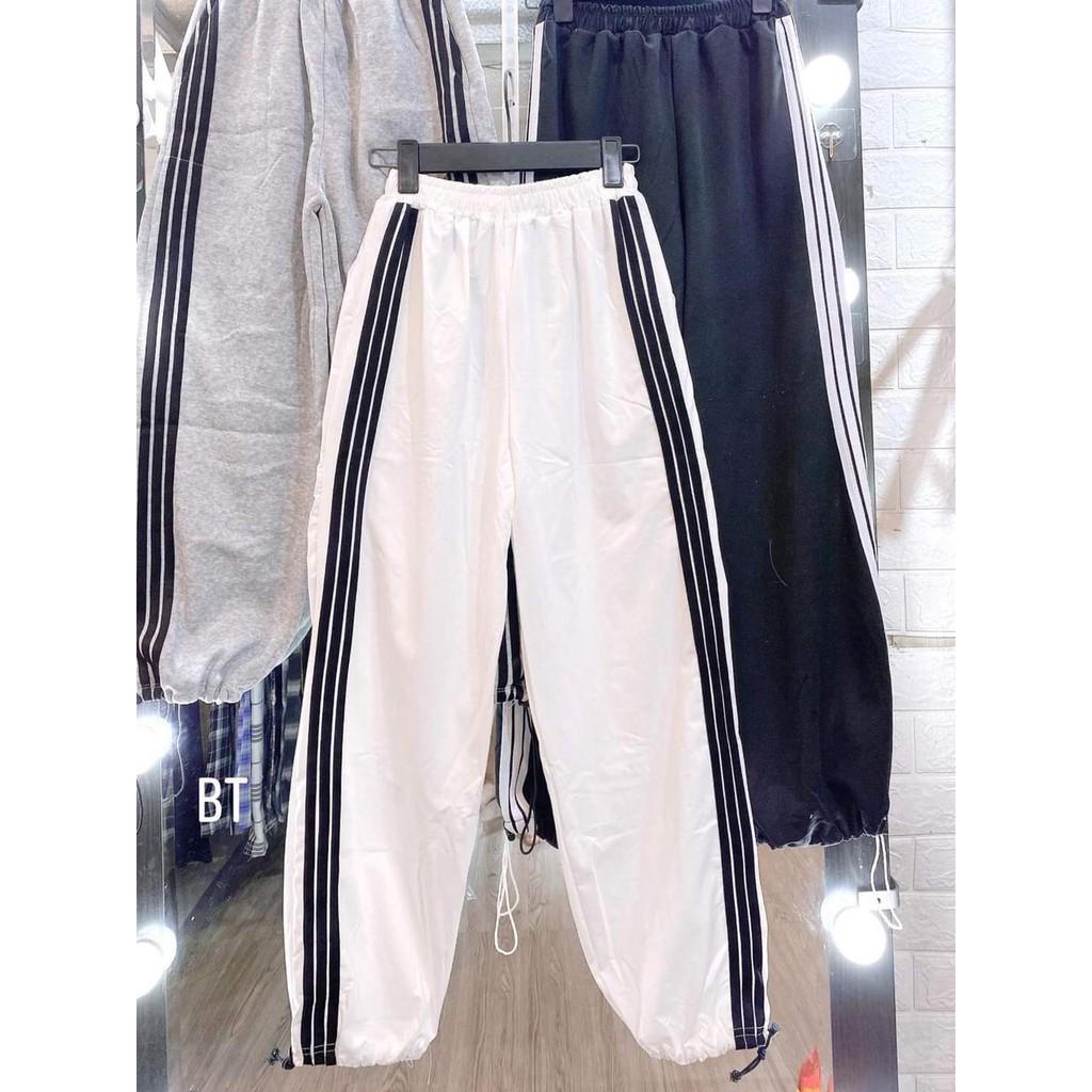 Quần Jogger 3 Sọc Dây Rút Nữ - Rere.Store - Quần dài dáng suông kẻ cạp chun Ulzzang