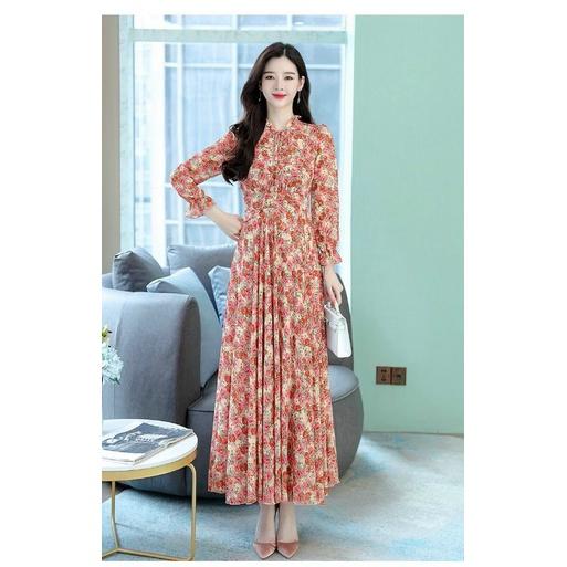 HÀNG NHẬP - ĐẦM MAXI VOAN HOA TAY DÀI CỔ BÈO THẮT DÂY NƠ