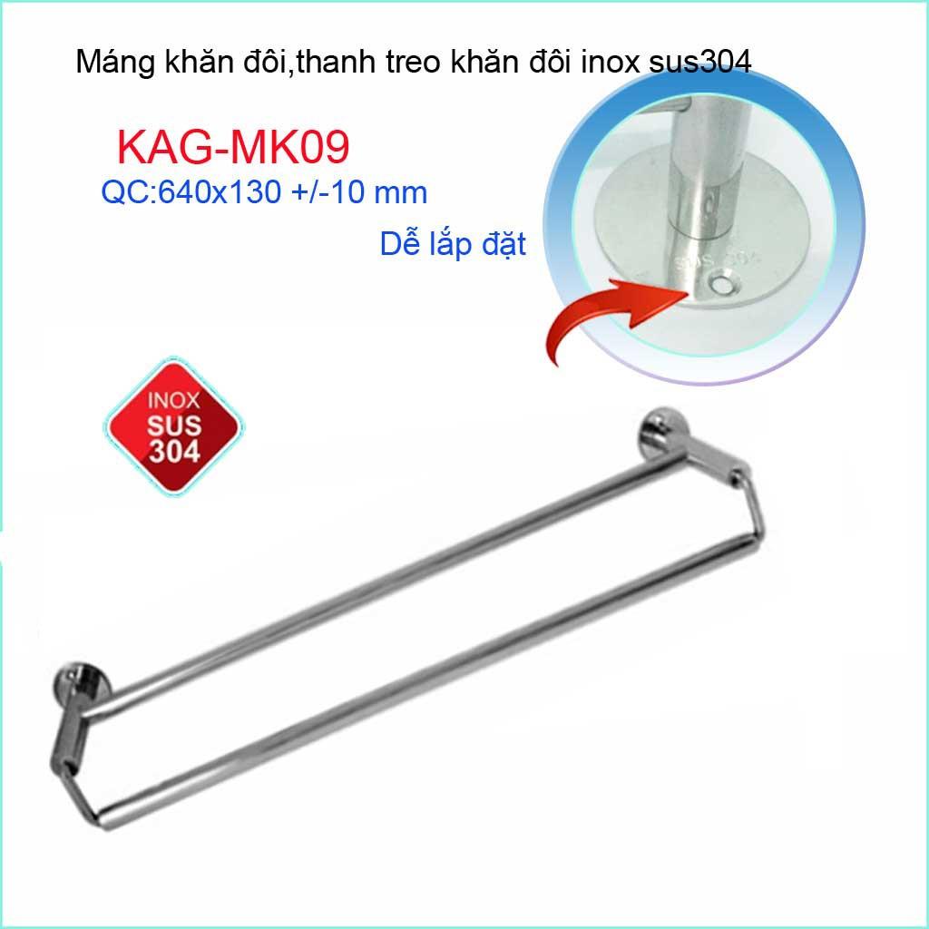Thanh treo khăn đôi nhà tắm, giá treo khăn Inox, máng khăn KAG-MK09