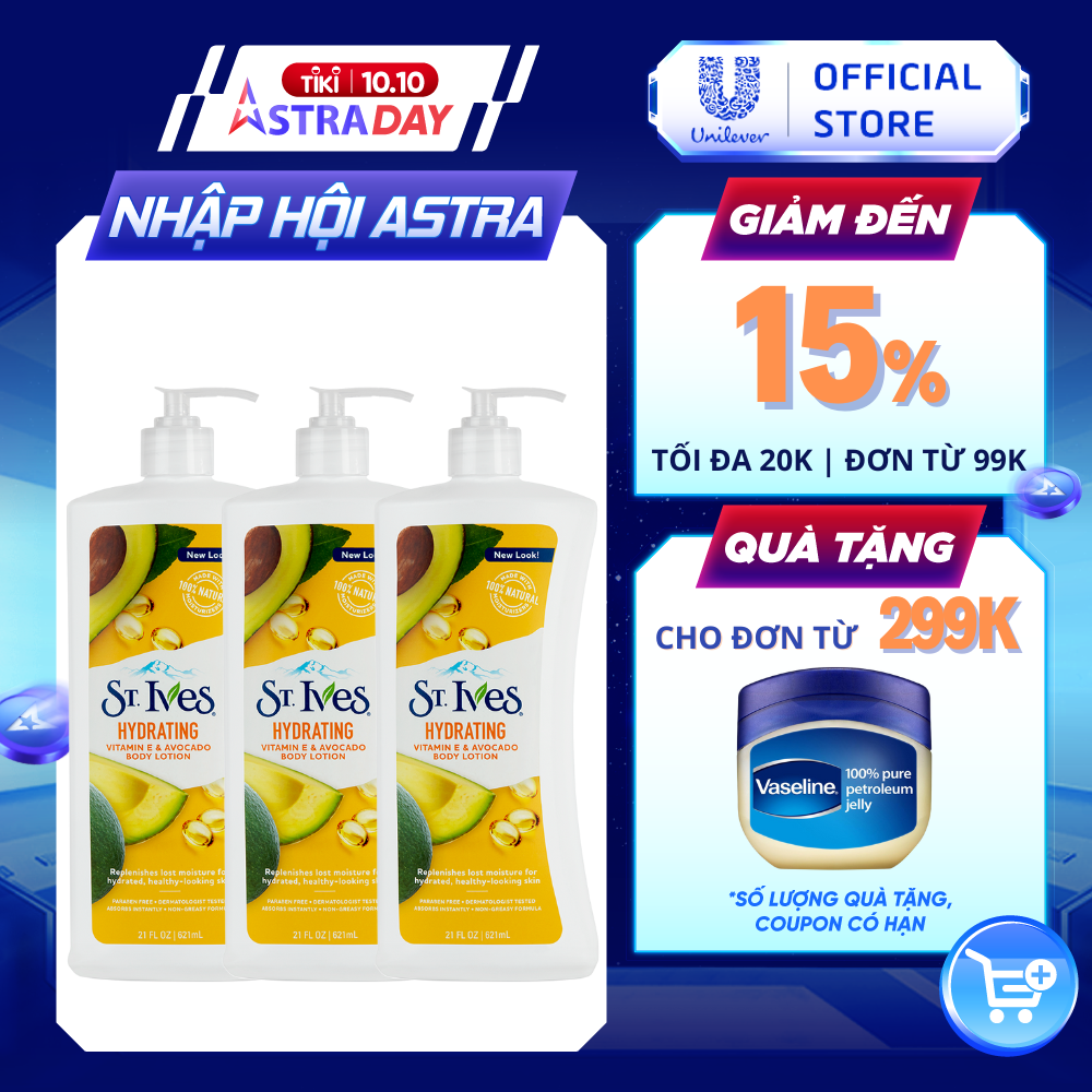 Combo 3 chai Sữa dưỡng thể ST.IVES Vitamin E và Bơ 621ml