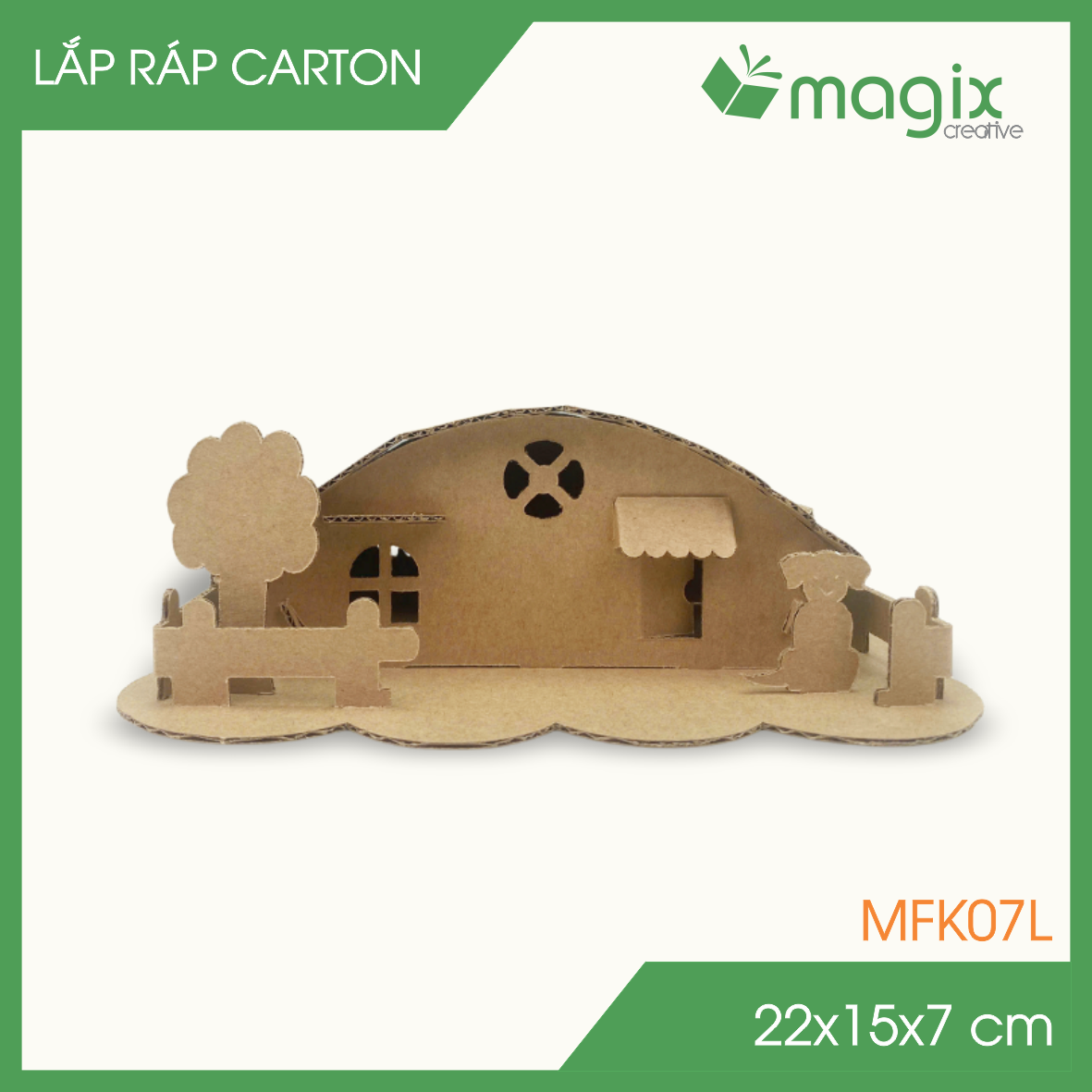 MFK07L - 22x15x7 cm - Mô hình ngôi nhà lắp ráp từ bìa carton cao cấp, nhà giấy carton mini sáng tạo