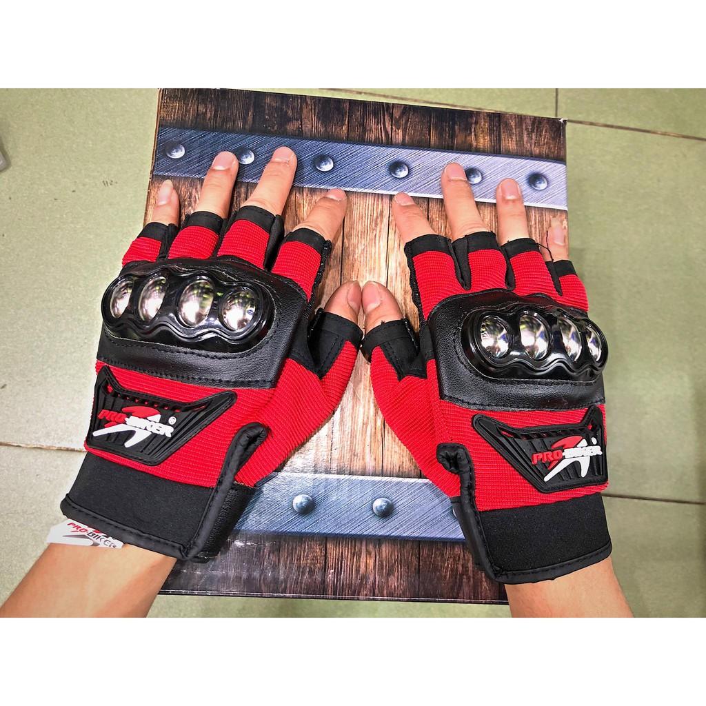 Găng tay xe máy hở ngón probiker gù inox hở ngón màu đỏ - Chống nắng, chống tia uv