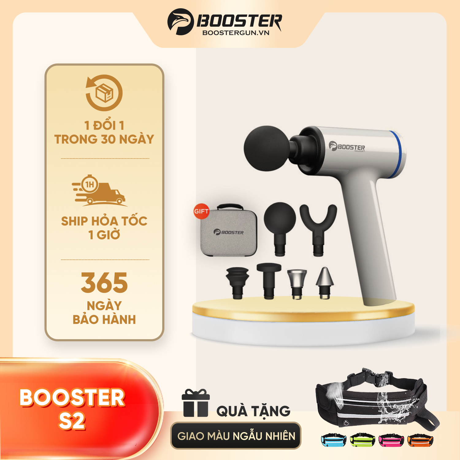 Máy Massage Gun Cầm Tay Cao Cấp Booster S2 Trị Liệu Toàn Thân Thư Giãn Cơ Bắp Làm Gọn Cơ Thể