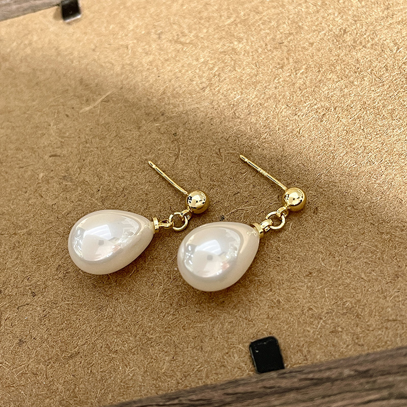  N746 Bông tai mạ vàng 18k nữ ngọc trai nhân tạo giọt nước phụ kiện trang sức nhỏ xinh xắn