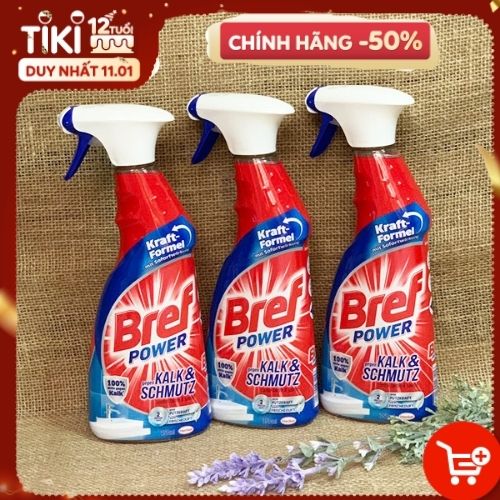 [Nhập khẩu Đức] Dung dịch xịt tẩy nhà tắm đa năng BREF 750ml, Kalkreiniger Power gegen Kalk &amp; Schmutz, 750 ml