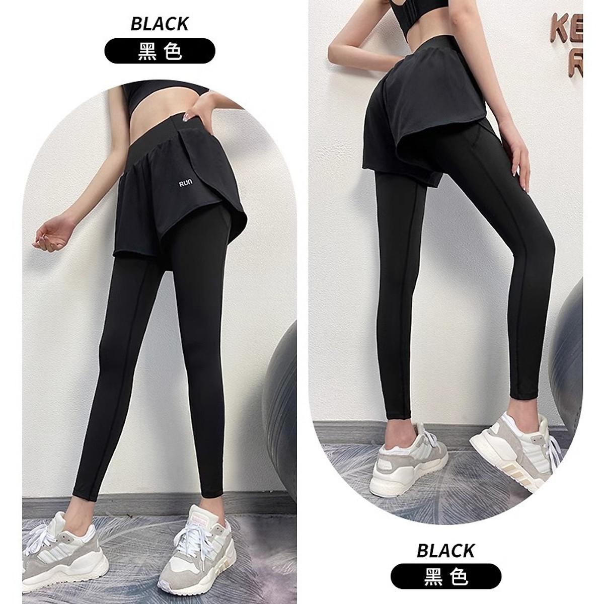 "NEW 2026"  Quần Legging Nữ 2 Trong 1 Có Túi Co Giãn Thắt Lưng  Yoga Tập Thể Dục Tập Gym Thể Thao " HOT HOT" - Đen