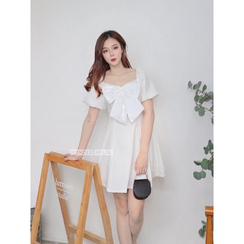 Đầm WONDERHOUSE tay bồng phối nơ ánh kim