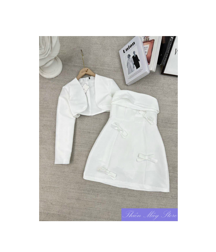 ĐẦM CÚP NGỰC KÈM ÁO KHOÁC KHỈ  Mẫu Mới 2023 - Thiên Mây QC012
