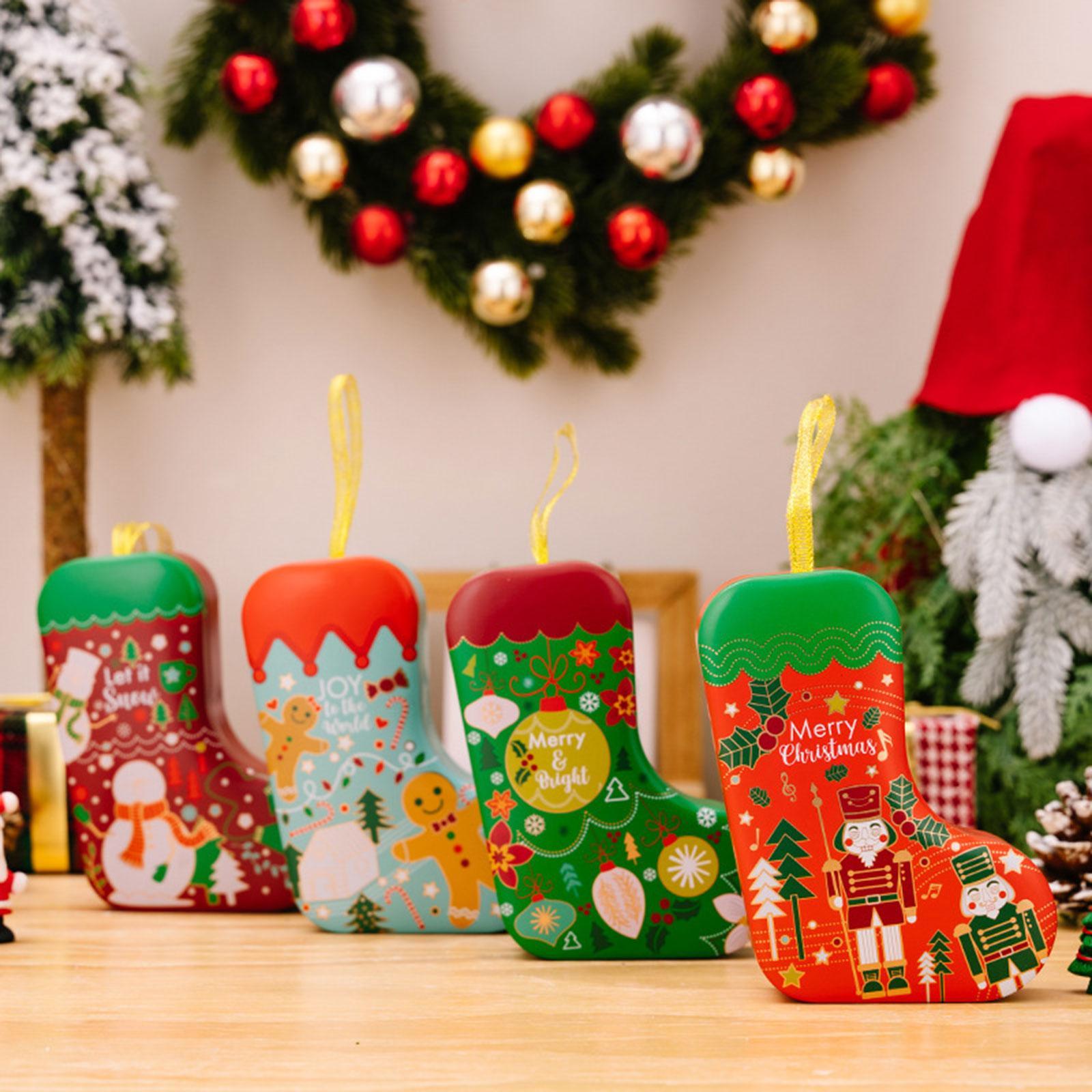 Christmas Tin Box Hanging Gift Box Unique Snack Container Cookie Tin Jar Treat Box for Christmas Tree Festival Party Supplies