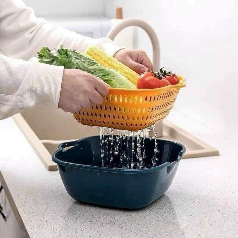 Bộ thau rổ nhựa cao cấp, thau chậu nhựa kèm rổ đựng đồ đa năng