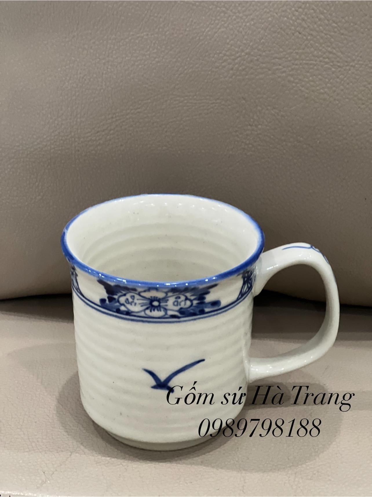 Cốc sứ Bát Tràng dung tích 250ml vẽ tay xuất dư hoạ tiết hoa chanh