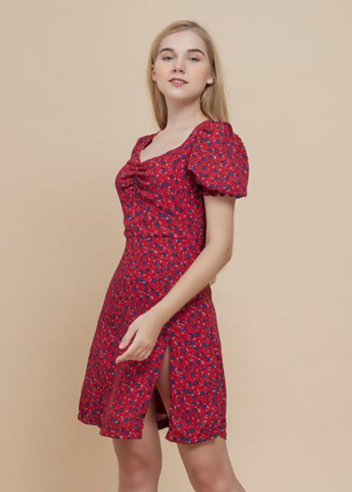 Đầm nữ Callia Sohee red nhúng ngực, tay bồng - Hàng chính hãng