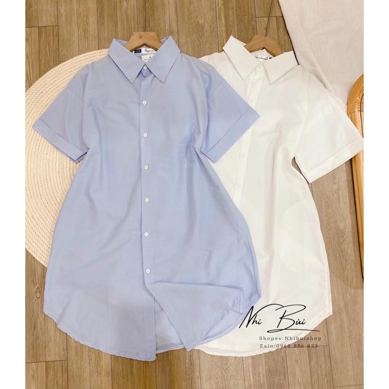 Váy - sơmi cổ đức dáng suông rộng tay lỡ về 2 màu siêu xinh trắng và xanh ️️️