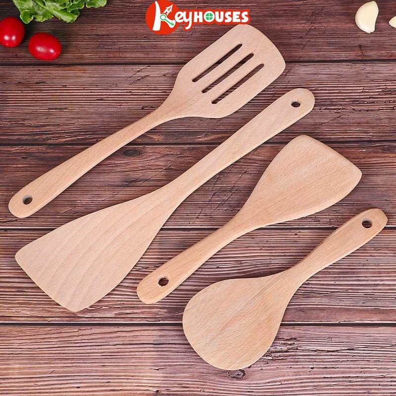 Thìa Muỗng Gỗ Hàn Quốc Cán Dài Múc Kem Lật Thực Phẩm Decor Thìa Nhà Bếp