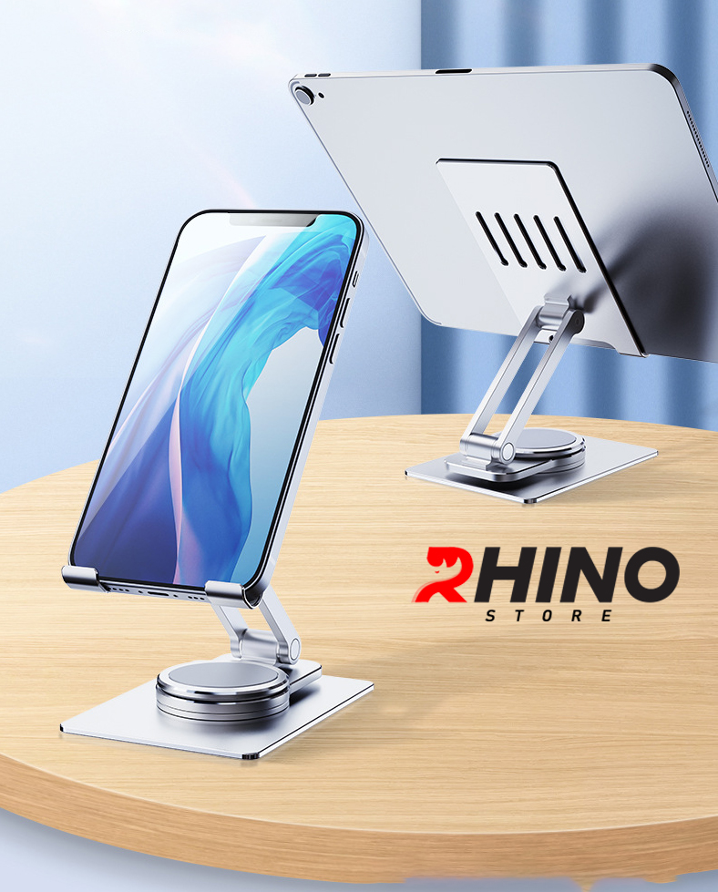 Kệ đỡ điện thoại, ipad 360° Rhino KP303, giá đỡ nhôm cao cấp để bàn tiện lợi có thể gấp gọn - Hàng chính hãng