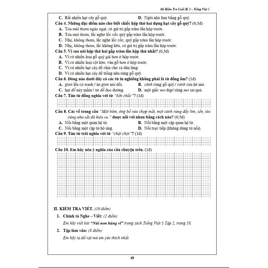 Sách - Đề Kiểm Tra Tiếng Việt 5 - Học Kì 2 (1 cuốn)