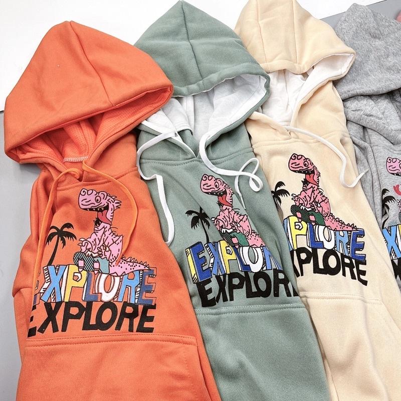 Áo hoodie nam nữ nỉ bông hàng quảng châu form rộng tay phồng khoác nỉ KHỦNG LONG EXPLORE