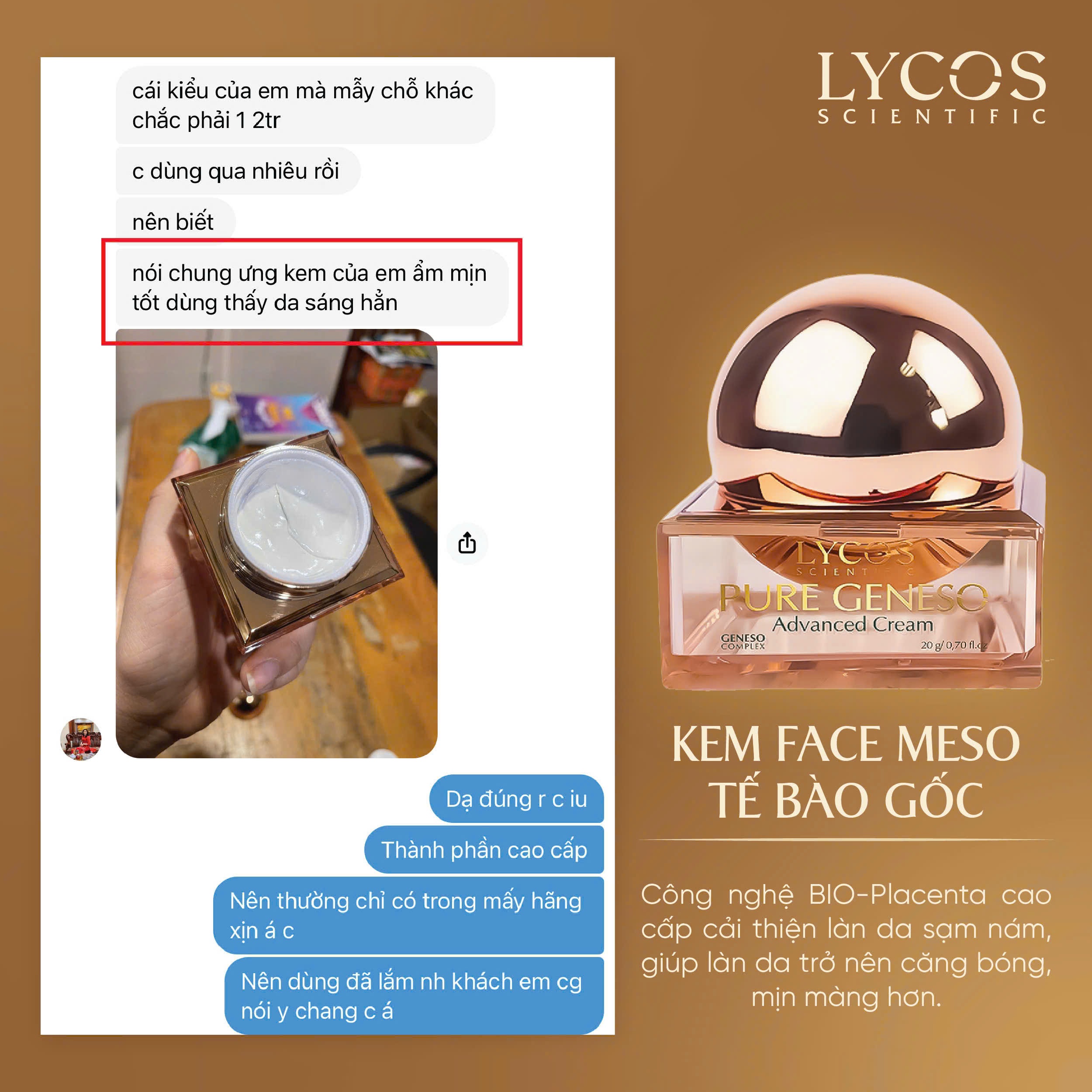 [MUA 1 ĐƯỢC 3] Kem Face Meso Tế Bào Gốc Pure Geneso Advanced Cream Lycos 20g: Sáng mịn, bật tone, giúp da căng mướt mịn màng ngay sau khi sử dụng