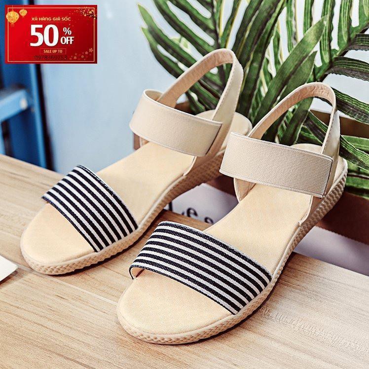 FreeShip Giày Sandal Nữ Quai Ngang Vải Cao Cấp Style Hàn Quốc - 3134 (Sọc Ngang)